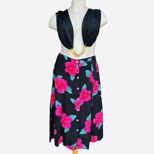 FITTING IMAGE Women’s 14-16 Black Hibiscus Floral Vintage Peasant Midi skirt